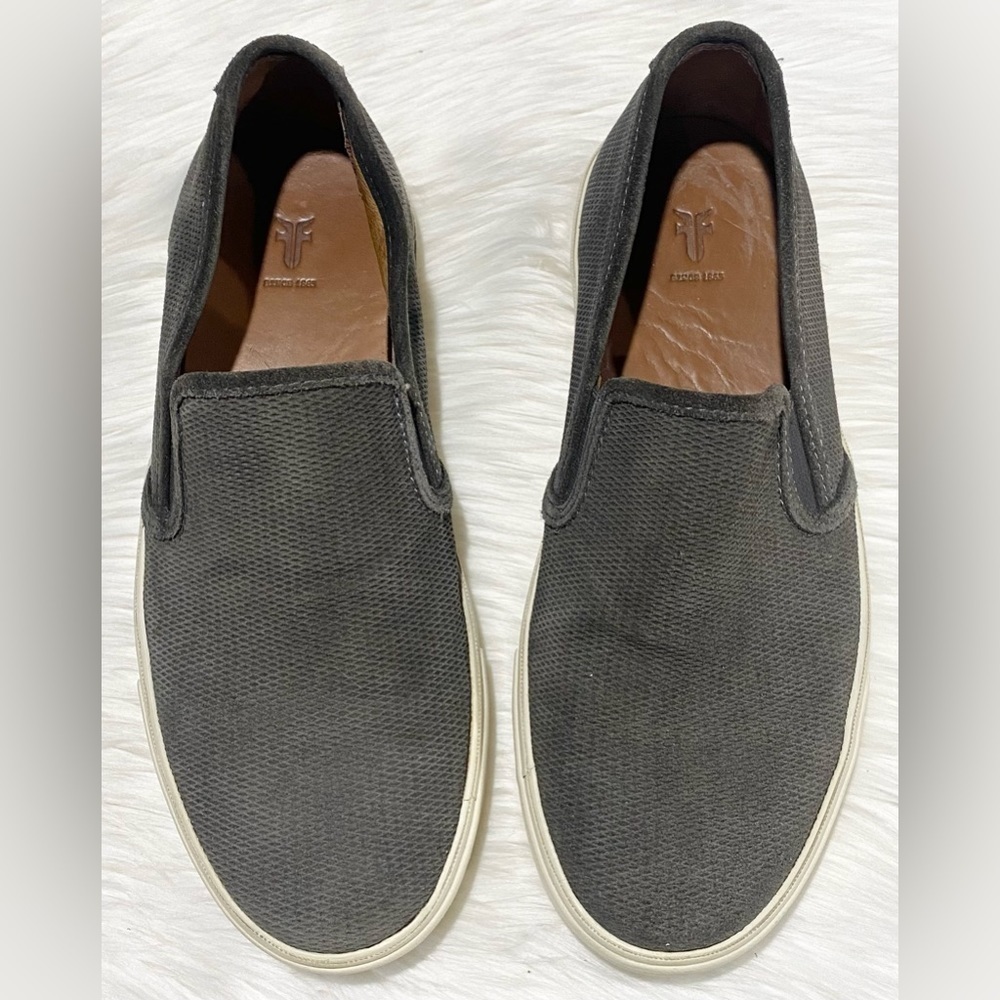 Frye Brett Leather Perf Slip On Loafer Shoes Slate Gray 9.5